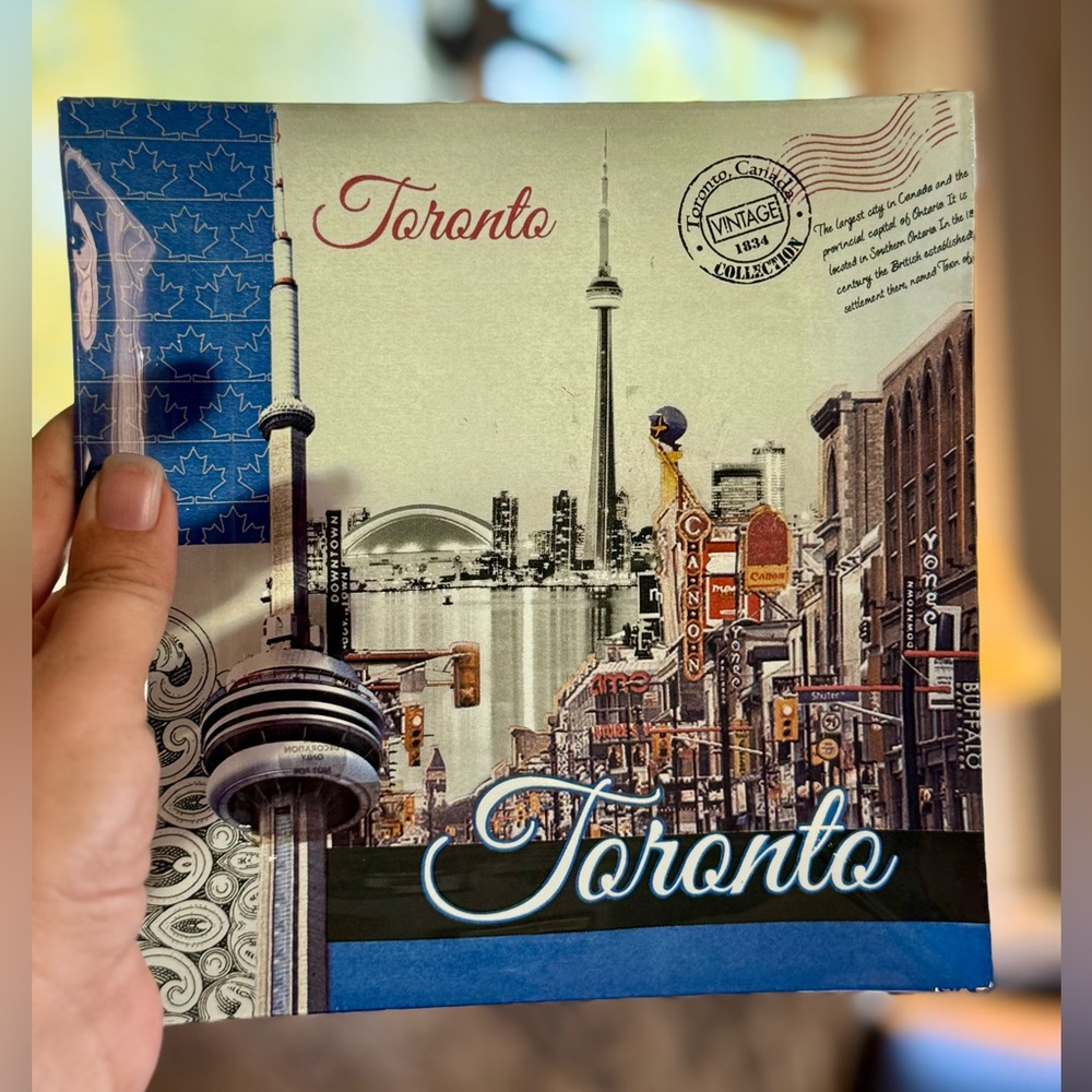 Toronto Cityscape Glass Art with Blue Accents